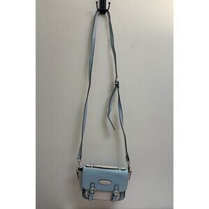 Lalo Novo Blue Beige Crossbody Satchel Purse Faux Leather Small Camera Bag